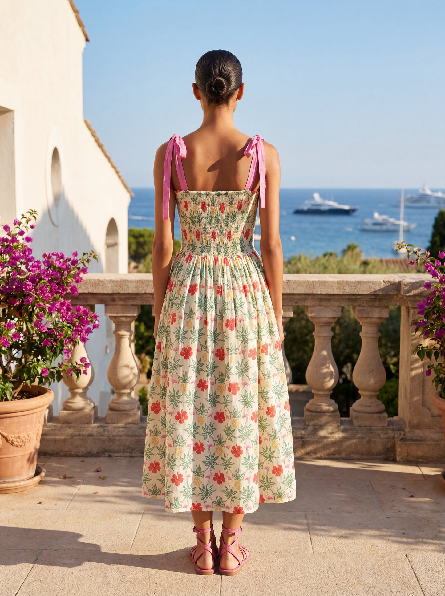 VENICE STRAP DRESS FLAMINGO