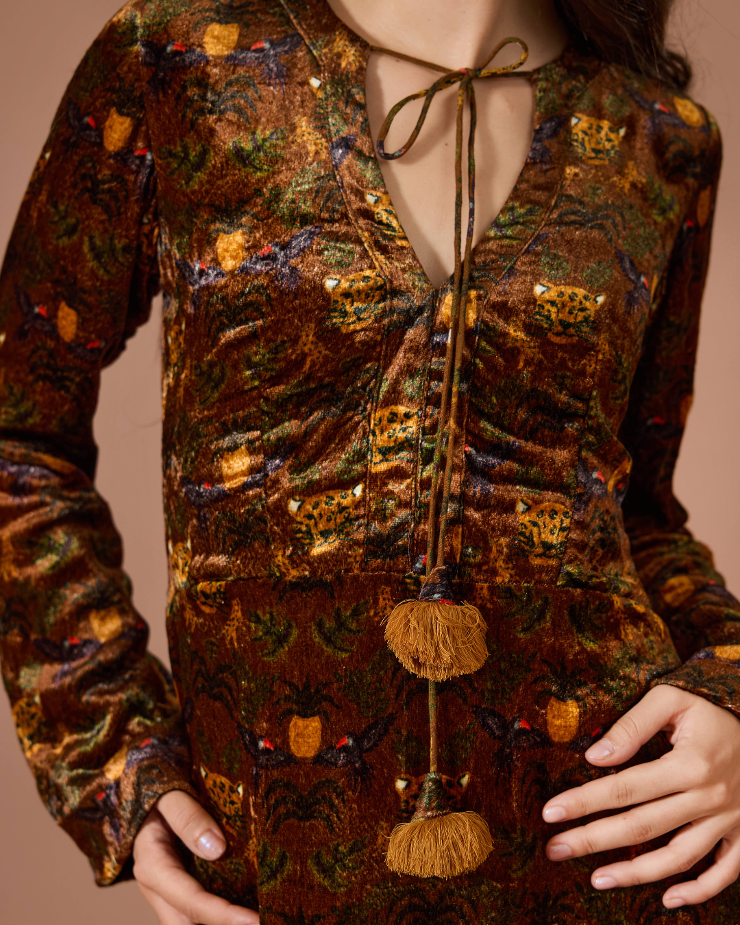 FIONA VELVET LONG SL DRESS BRO TROPICAL