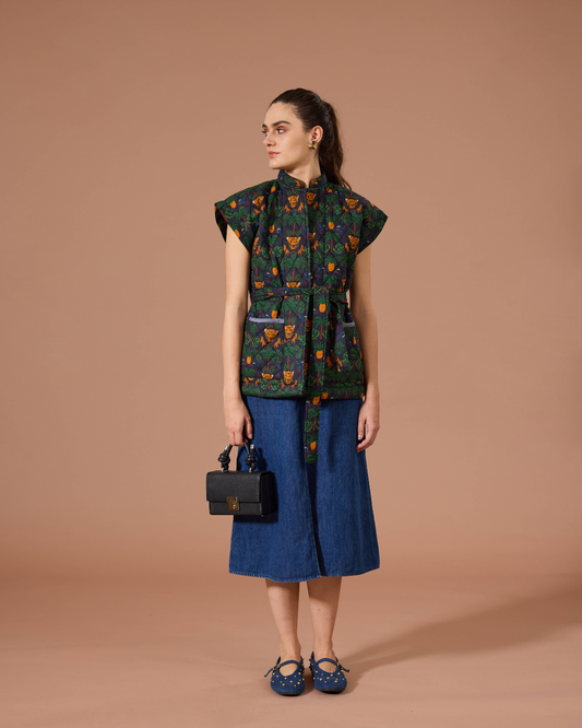 JAIPUR SLEEVELESS QUILTED JACKET BRO TROPICAL