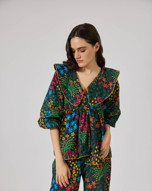 FLORILEGIA WRAP TOP FLORIDO BLACK