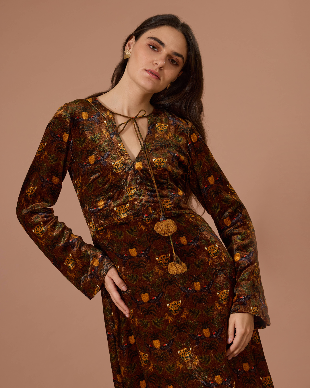 FIONA VELVET LONG SL DRESS BRO TROPICAL