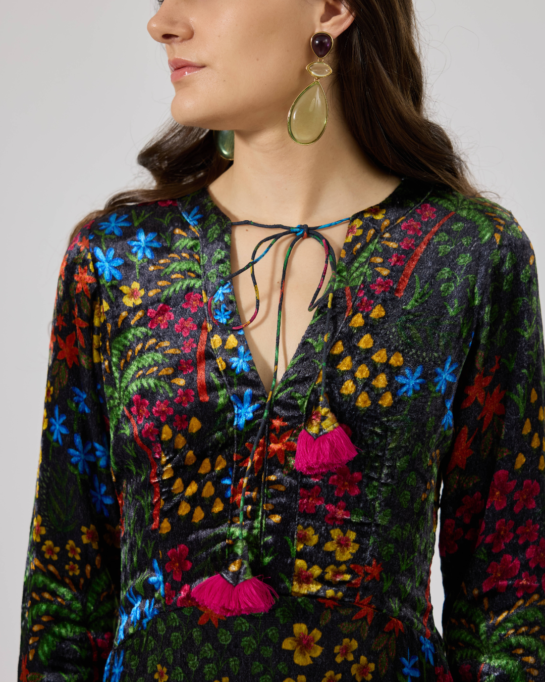 FIONA VELVET LONG SL DRESS FLORIDO