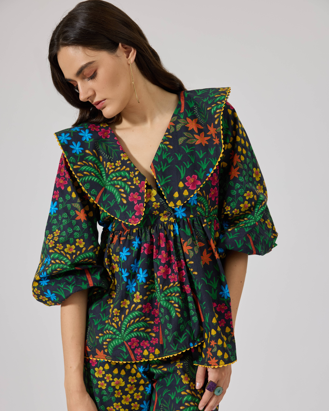 FLORILEGIA WRAP TOP FLORIDO BLACK