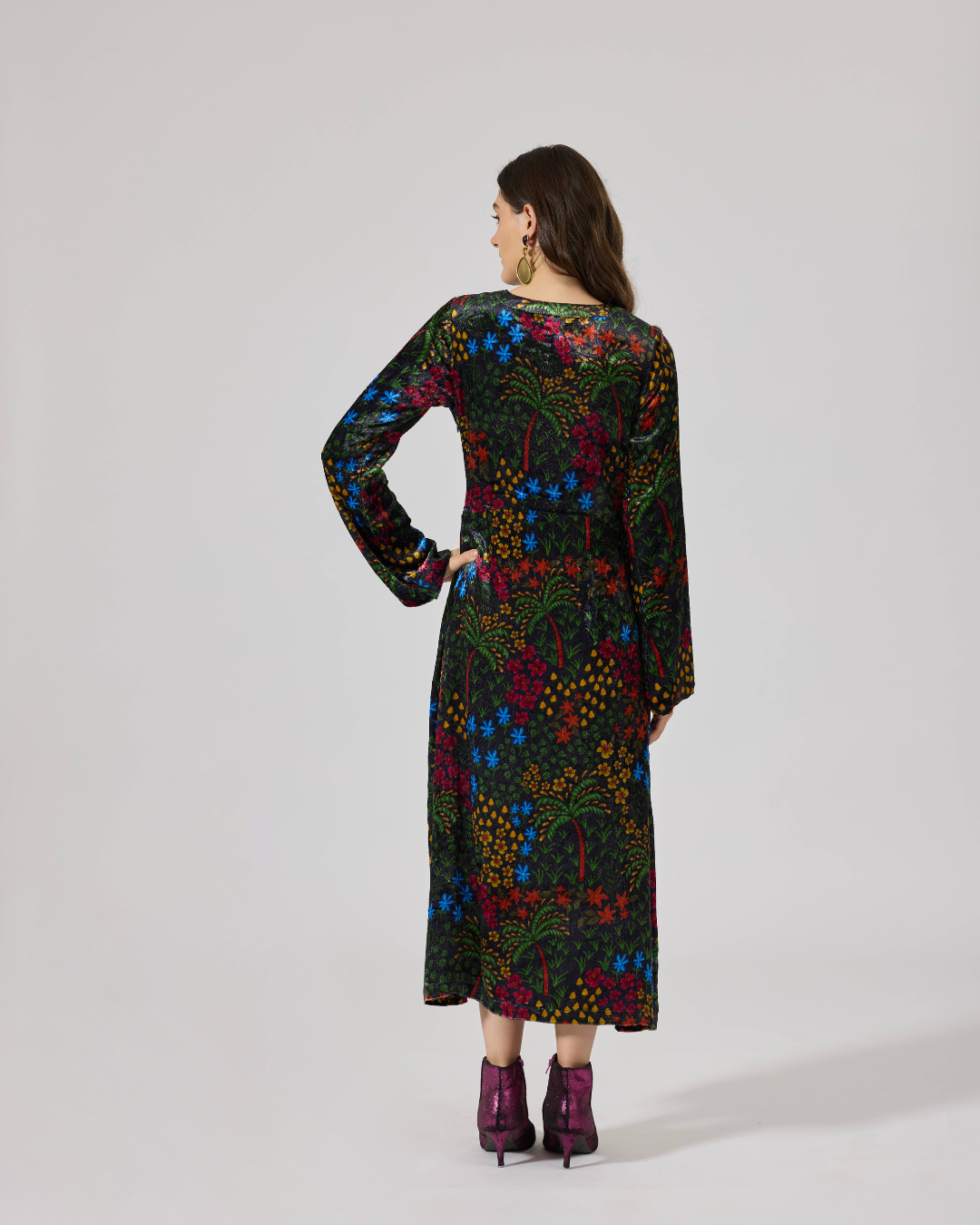 FIONA VELVET LONG SL DRESS FLORIDO