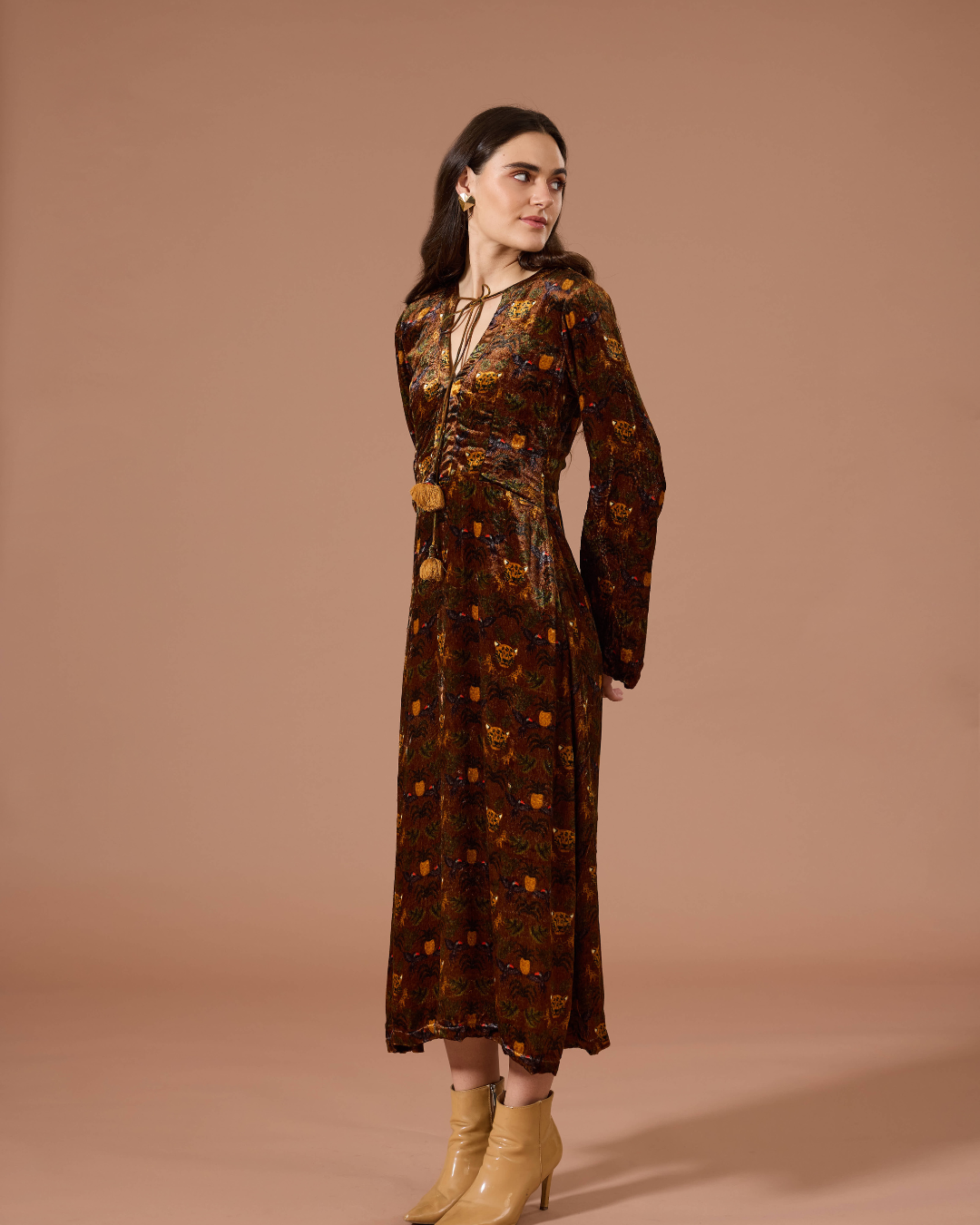 FIONA VELVET LONG SL DRESS BRO TROPICAL