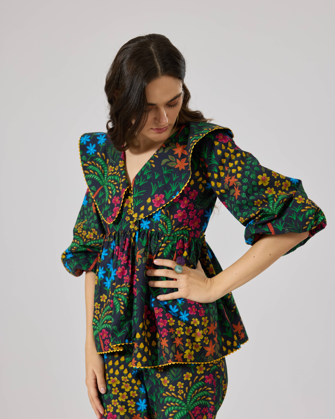 FLORILEGIA WRAP TOP FLORIDO BLACK