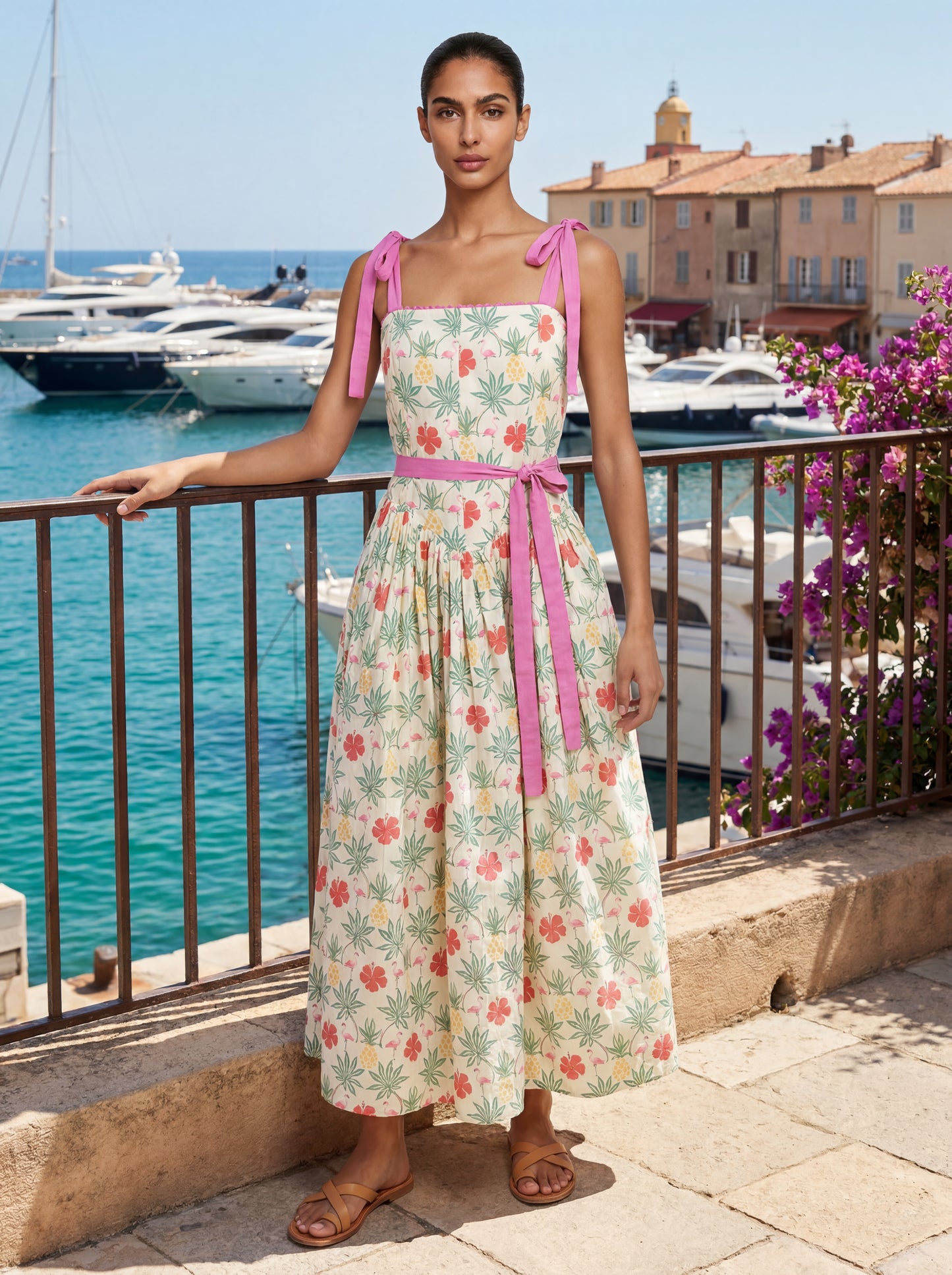VENICE STRAP DRESS FLAMINGO